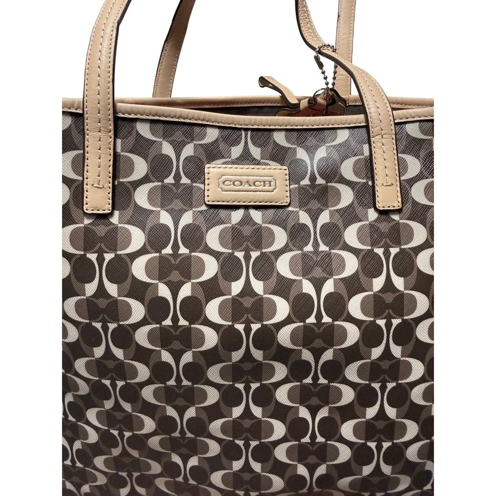 Coach 2013 Park Metro Splt Signature Tote Brown Tan Leather Trim F25673 NWT Read - Picture 11 of 16